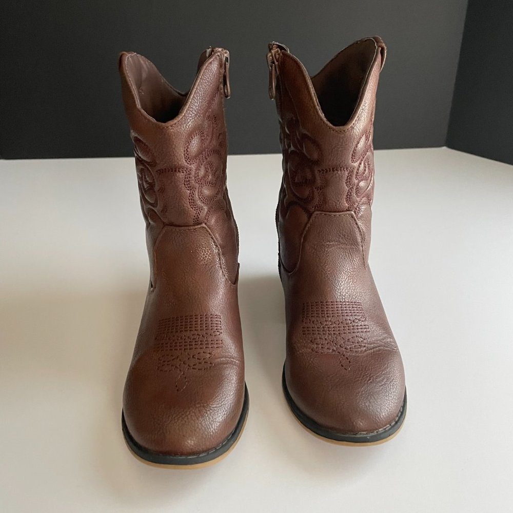 Cat & Jack Kids Brown Feaux Leather Cowboy Boots Kids Size 12